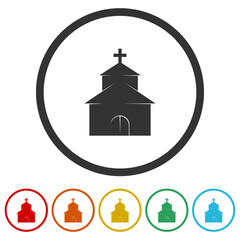 Church simple icon. Set icons in color circle buttons