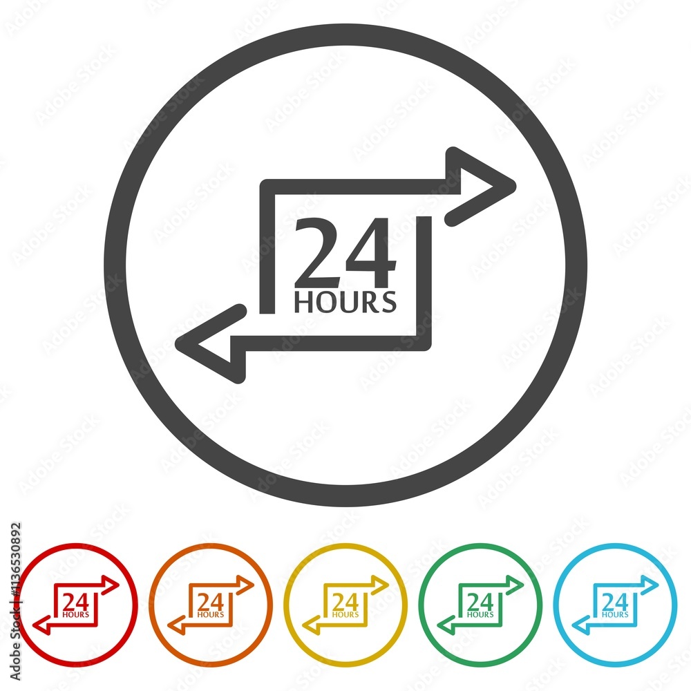 Poster 24 hours delivery icon. set icons in color circle buttons