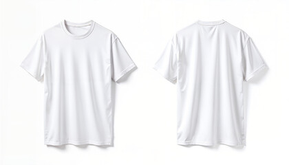 Naklejka premium Blank white t shirt front and back mockup, plain cotton t-shirt mock up template for design, branding, print, store. Empty casual apparel
