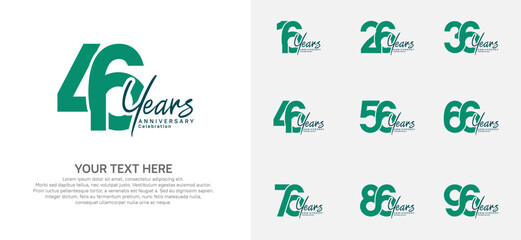 Anniversary logo set vector design, green color for celebration event