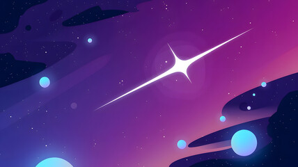 Naklejka premium An abstract illustration of a purple and blue night sky filled with stars and a white flare.