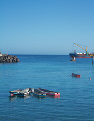 A ship and boats in the Moroni port