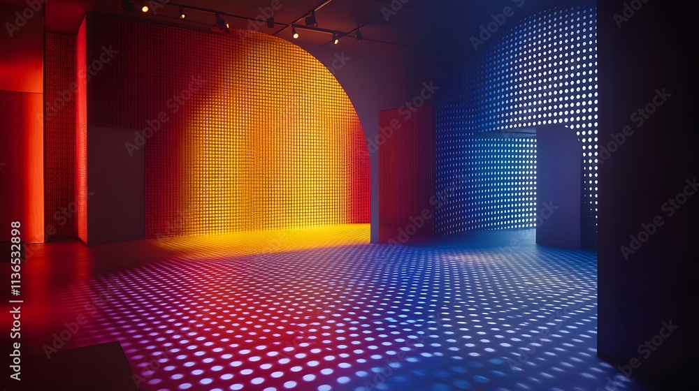 Aufkleber colorful light patterns and shapes in modern art gallery with polka dots, creating a vibrant atmosph