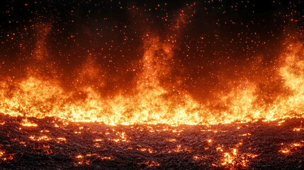 Fiery inferno burning ground.