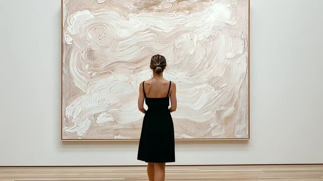 Sophisticated Woman Contemplating Abstract Art Painting