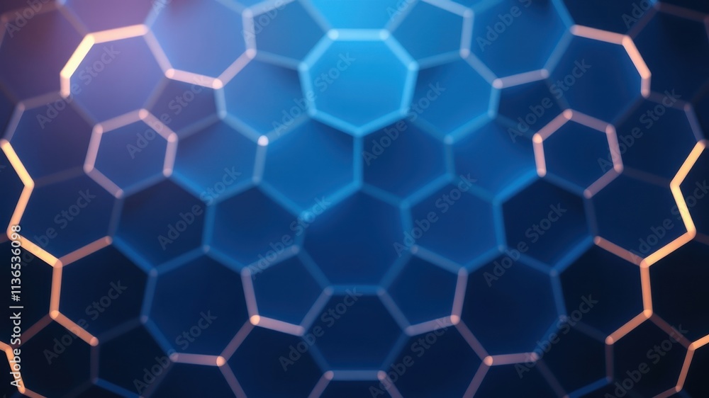 Wall mural abstract hexagon pattern a digital background of interlocking geometric shapes in blue and orange hu