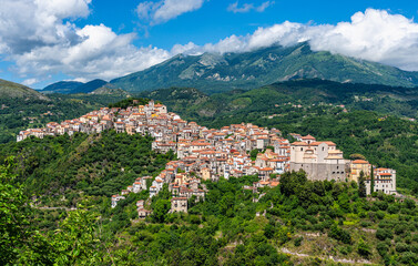 Panoramic view of Rivello, beautiful village in the Province of Potenza, Basilicata, Italy.