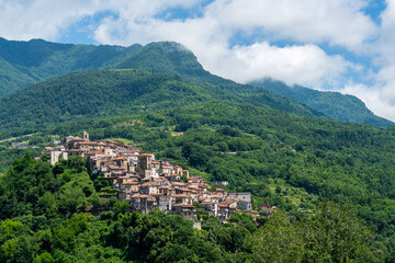 Panoramic view of the village of Rofrano, in the Province of Salerno, Campania, Italy.