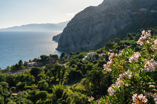 Panoramic coastal view near Maratea, in the Basilicata region of Italy.