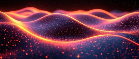 Fototapeta premium Abstract waves with glowing particles in dark space