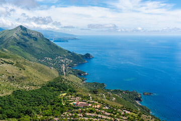Panoramic view from San Biagio Mountain in Maratea, beautiful village overlooking the sea, in the Province of Potenza, Basilicata, Italy.