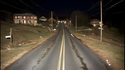 Streets in a quiet American town with urban nightlights.