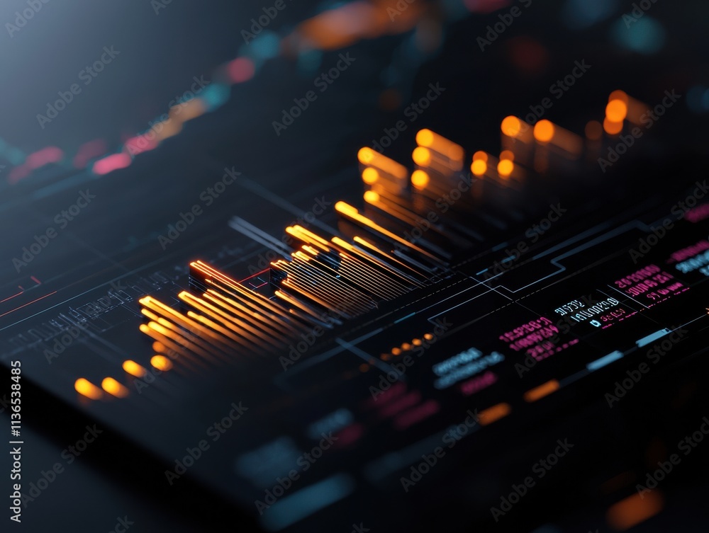 Aufkleber a vibrant, close-up view of a digital graph displaying data trends with glowing orange and pink elem