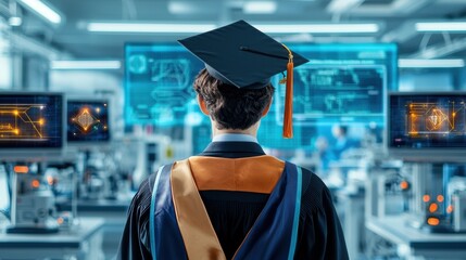 Graduation celebration in university lab student portraits of success
