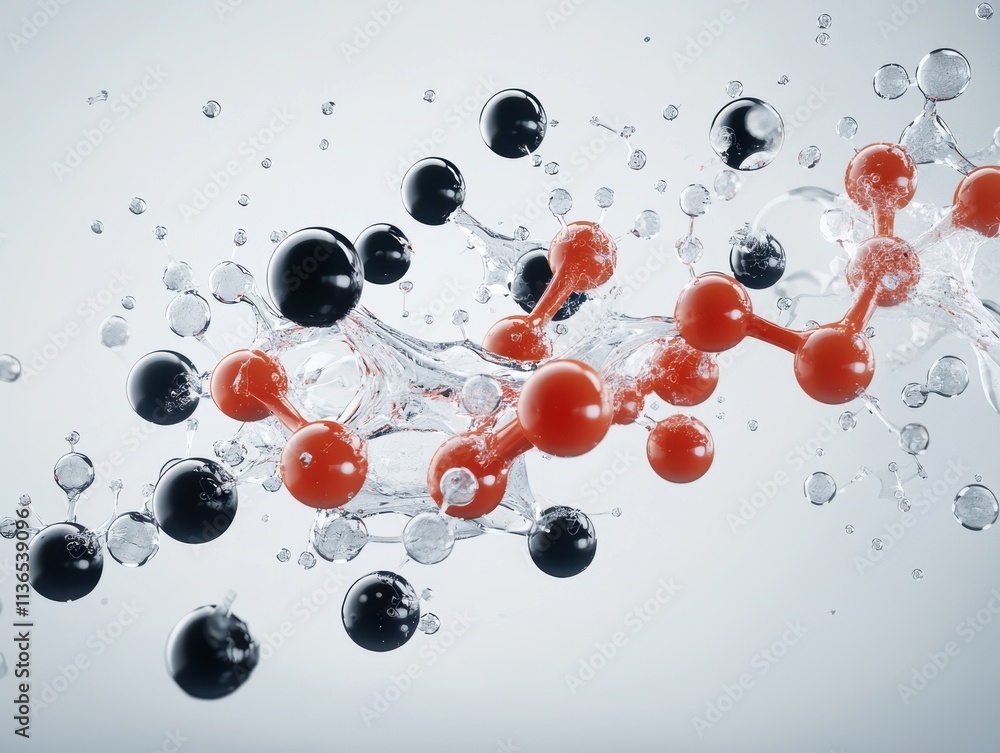 Aufkleber abstract representation of molecular structures in motion, featuring colorful atoms and water splash