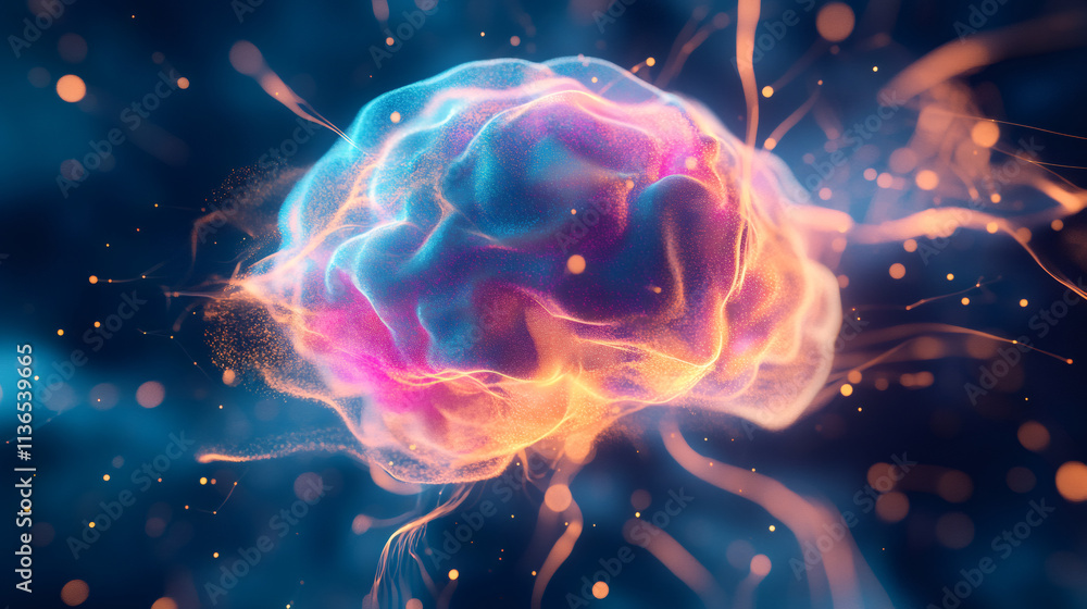 Aufkleber colorful, glowing brain representing artificial intelligence, generating innovative ideas and sparki