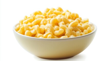 Creamy mac and cheese in a bowl, isolated on white background