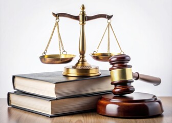 Justice Scales Gavel Law Books White Background Photography - Legal Theme Stock Image