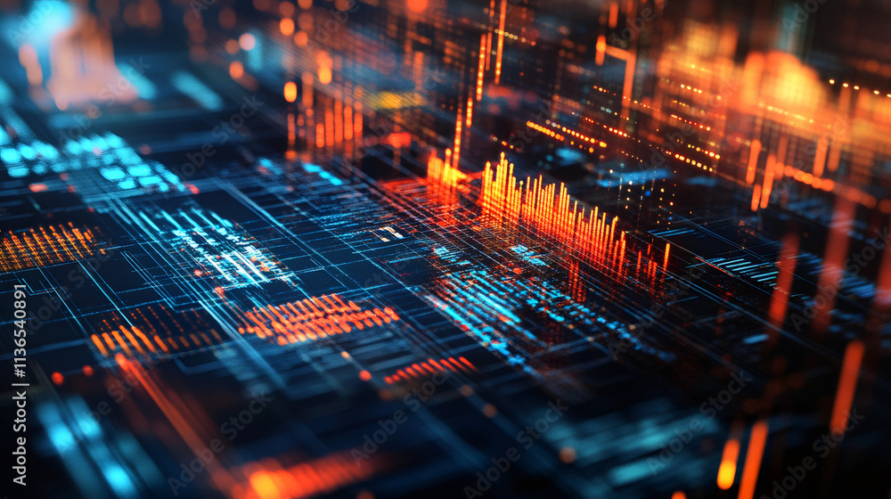 Fototapete Cutting-edge circuit board processing complex data streams to create a mesmerizing visualization of technological progress