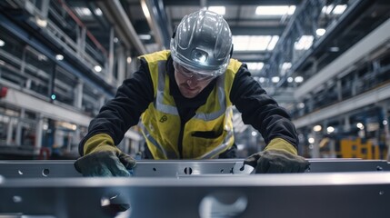 Fototapeta premium industrial worker examining metal component