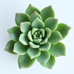 A vibrant green echeveria succulent floating above a clean, soft white gradient
