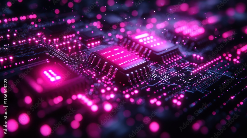 Poster abstract closeup circuit board with glowing elements