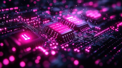 Obraz premium Abstract closeup circuit board with glowing elements