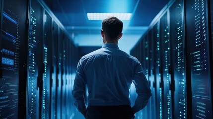 data center technician inspecting servers