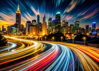 Obraz premium Long Exposure Black Brush Strokes: Abstract Art Photography, Night City Lights, Dark Strokes, Artistic Painting Effect