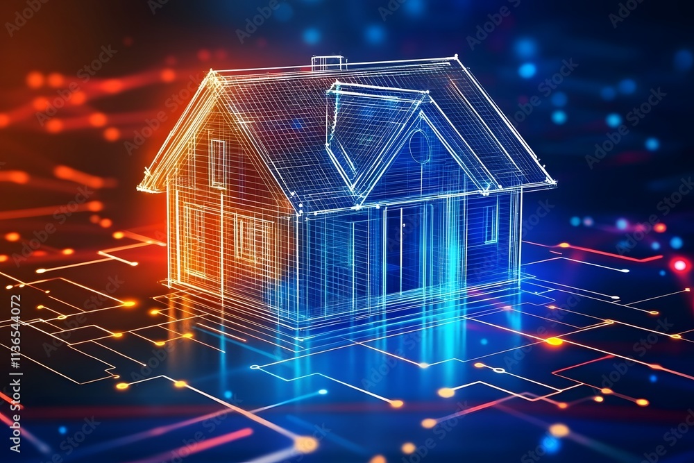 Poster futuristic digital house concept with circuit patterns illustrating modern technology integration an