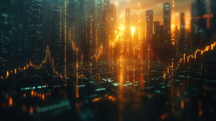 Fototapeta premium Futuristic cityscape with data visualization elements