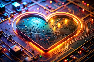 Long Exposure Heart Circuit Board Photography: Electronic Art, Abstract Technology, PCB Heart, Glowing Circuits, Digital Love, Tech Romance, Electronic Heartbeat