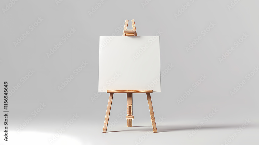 Poster blank canvas on easel: a simple yet elegant mockup featuring a blank canvas on a wooden easel, ready