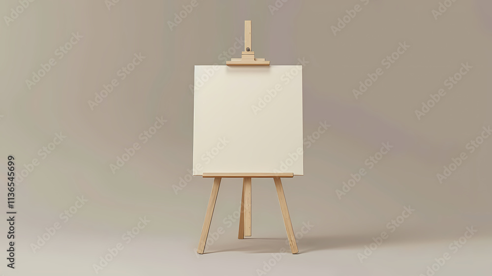 Poster blank canvas on easel: ready for inspiration: a minimalist mockup featuring a pristine white canvas 