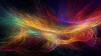Abstract rainbow colored light waves on black background, banner, wallpaper, phone background