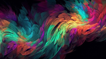 Abstract rainbow colored light waves on black background, banner, wallpaper, phone background