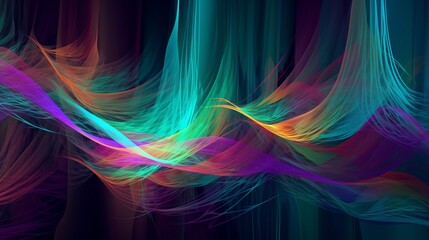 Abstract rainbow colored light waves on black background, banner, wallpaper, phone background