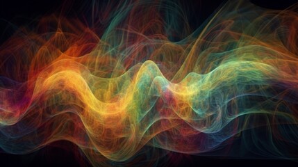 Abstract rainbow colored light waves on black background, banner, wallpaper, phone background