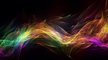 Abstract rainbow colored light waves on black background, banner, wallpaper, phone background