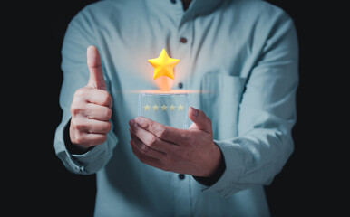 Customer service service concept, client rate service from experience in application, Consumer give five-Stars and feedback review for quality, Business reputation ranking from buyer.