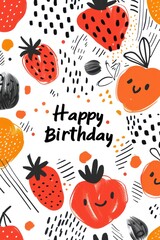 Creative birthday greeting card featuring cheerful fruits and a joyful caption