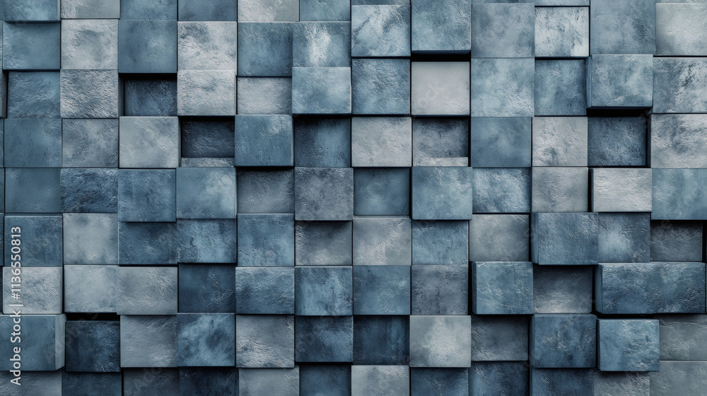 Poster stone cubes forming a wall create an abstract, textured background, ideal for architectural visualiz