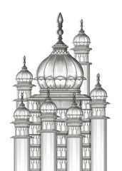 illustration of a Mughal architectural building, hand made artwork for Indian textile print 