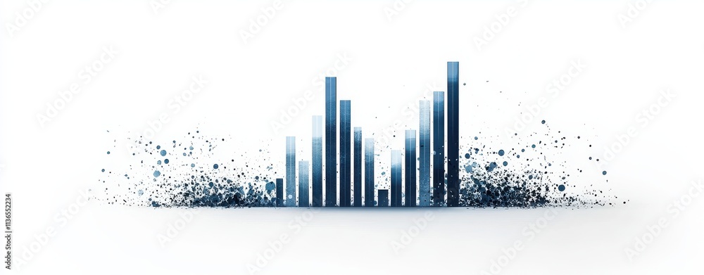 Poster a stylized bar chart with a blue gradient, depicting data visualization and analysis through dynamic