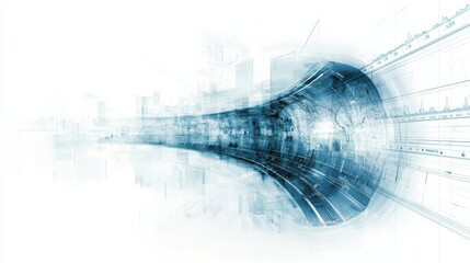 Obraz premium A futuristic tunnel with a smooth, curved design, featuring glowing blue elements that suggest speed and technology in a digital landscape.