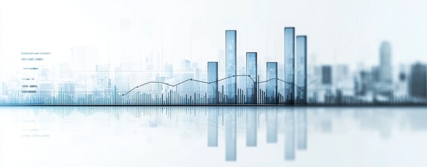 Fototapeta premium A sleek, modern graphic depicting financial growth with skyscrapers and line graphs, symbolizing business and economic trends.