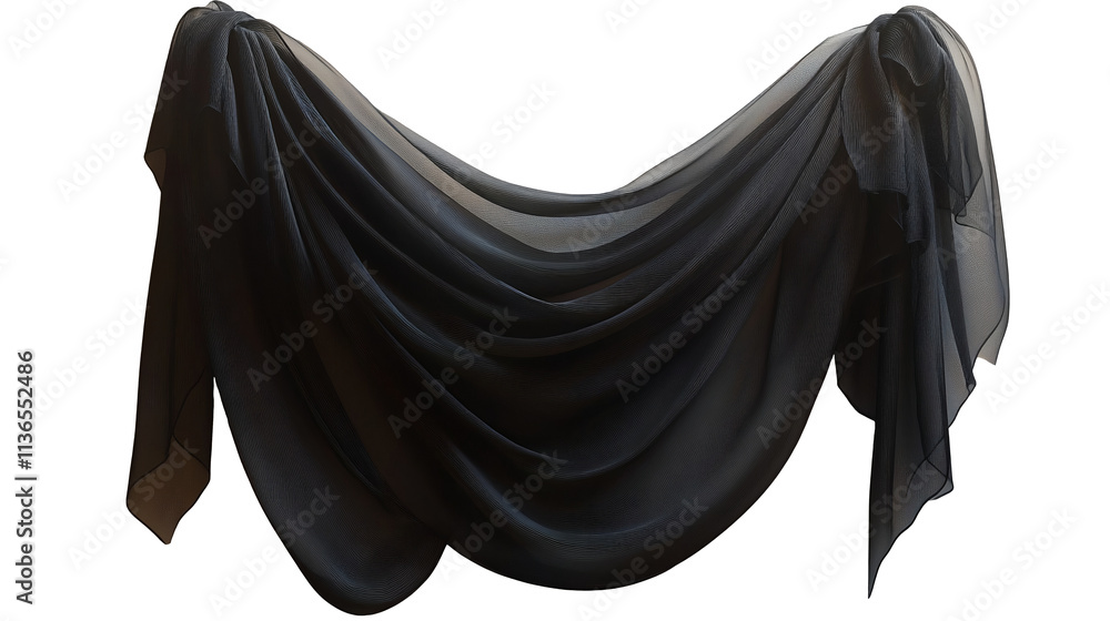 Poster floating black fabric isolated on transparent background. design element, abstract background. gener