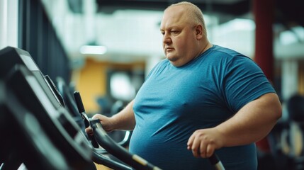 Obraz premium overweight man exercising on treadmill at gym