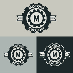 Simple Gear Emblem Logo for Motors, Automotive Badge Logo Design, Industrial Car Service Logo, Vintage Gear Logo for Auto Shops, Clean Mechanic Workshop Logo Design