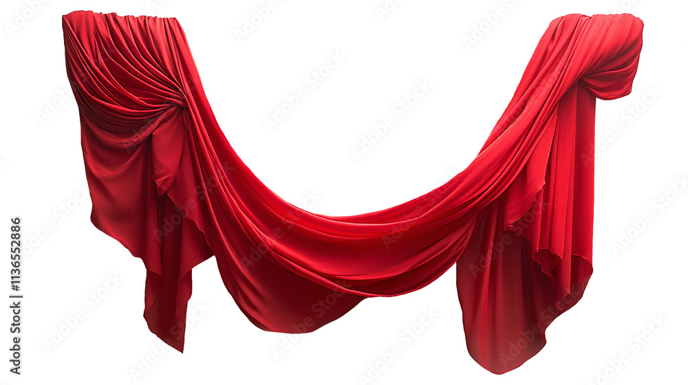 Poster floating red fabric isolated on transparent background. design element, abstract background. generat